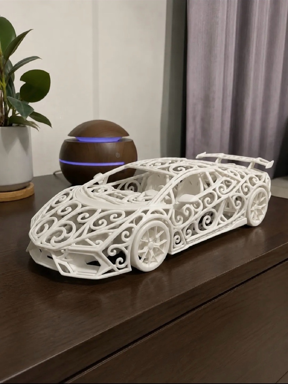 White Decorative Sports Car Sculpture - Home Art